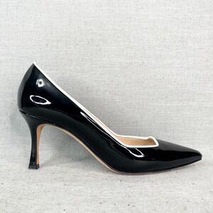 Manolo Blahnik Glossy Black Heels with White Accent